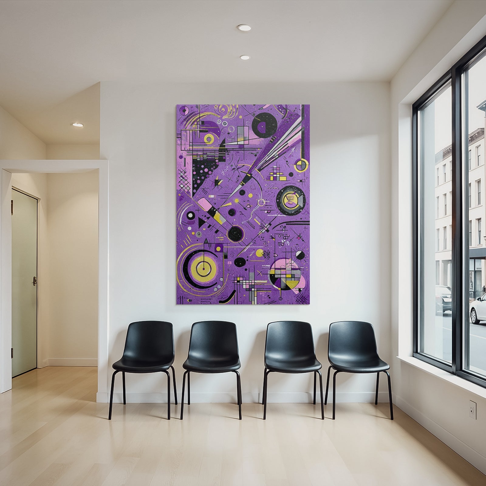 Neon Und Popfarben Abstrakte Geometrische Kunst Mit Purpur Schwarz Und Gelb