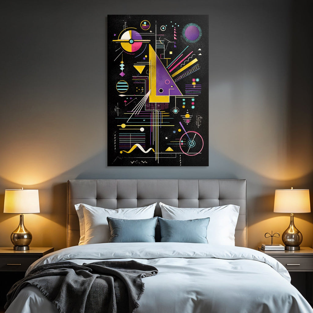Neon Und Popfarben Abstrakte Geometrische Kunst Mit Vibranten Farben Auf Dunklem Hintergrund