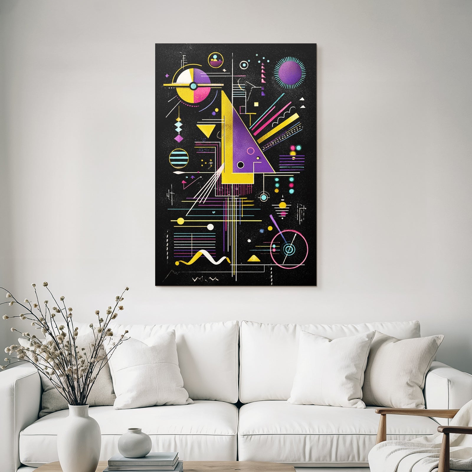 Neon Und Popfarben Abstrakte Geometrische Kunst Mit Vibranten Farben Auf Dunklem Hintergrund