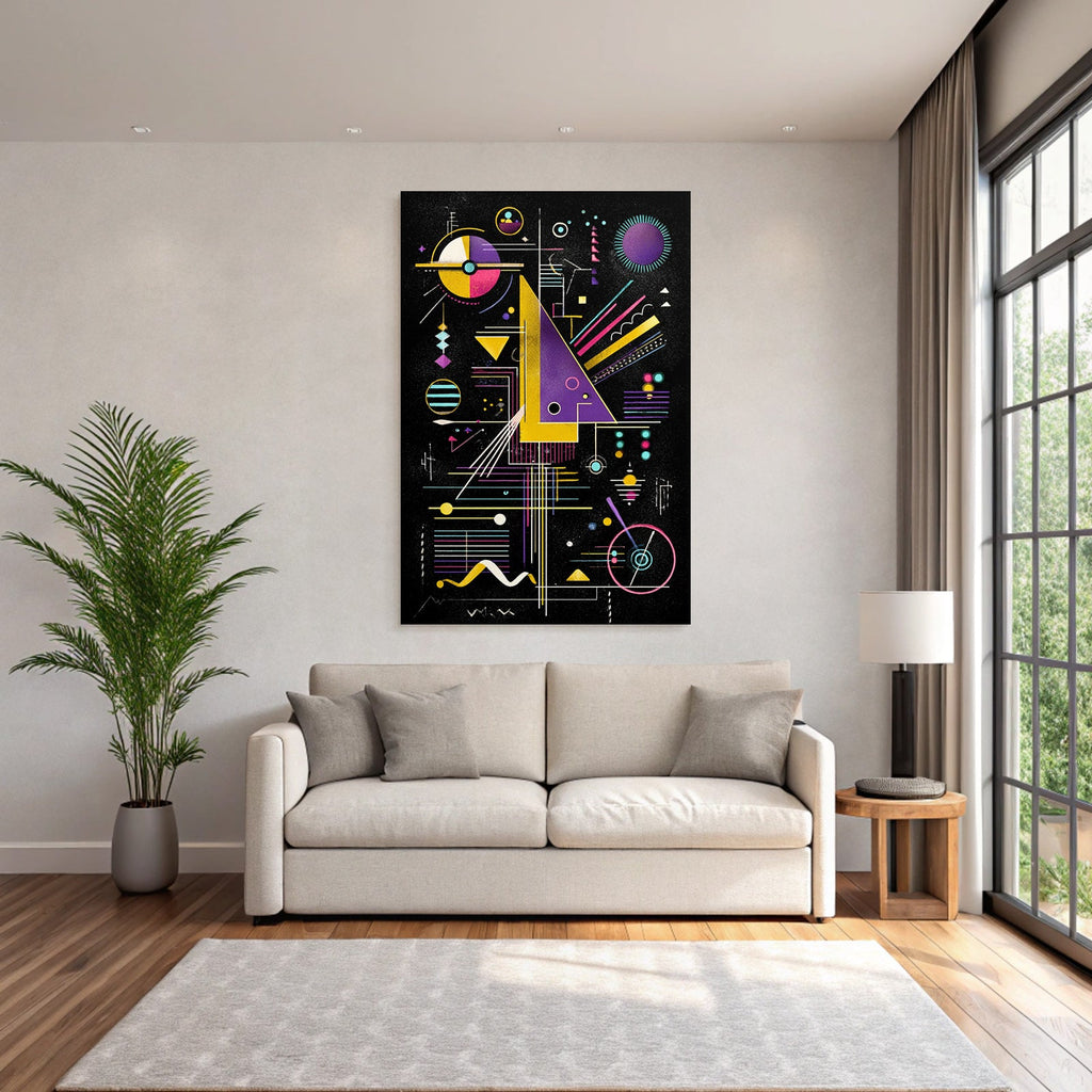 Neon Und Popfarben Abstrakte Geometrische Kunst Mit Vibranten Farben Auf Dunklem Hintergrund