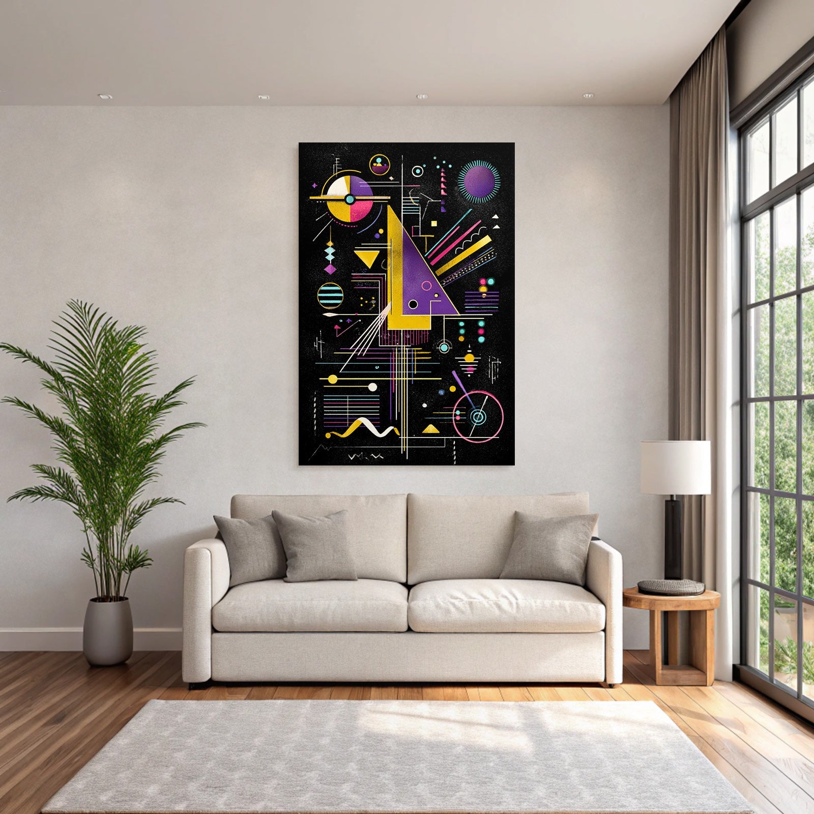Neon Und Popfarben Abstrakte Geometrische Kunst Mit Vibranten Farben Auf Dunklem Hintergrund