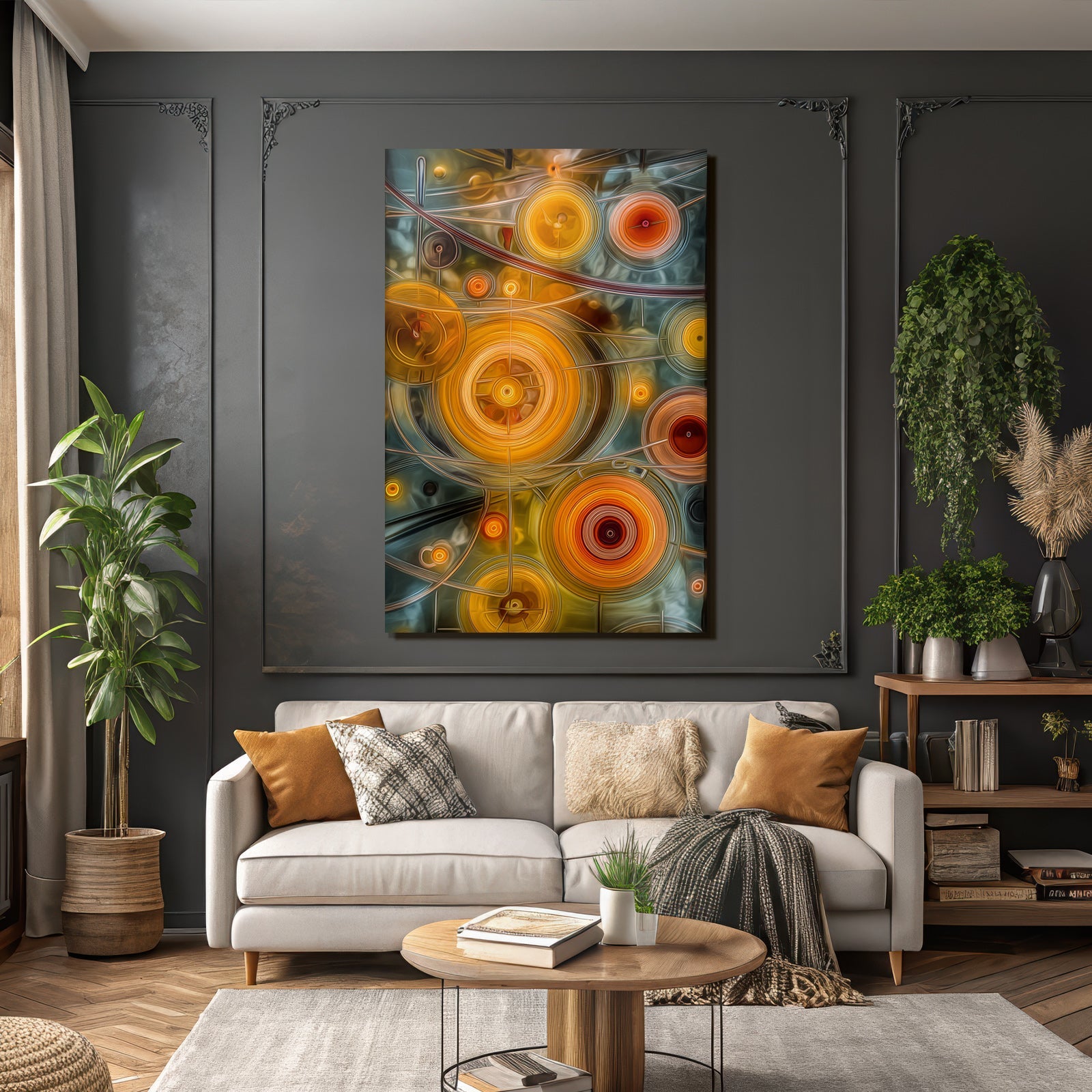 Neon Und Popfarben Abstrakte Kunst Kreisförmige Formen Orange Gelb Kälter Töne Bewegung