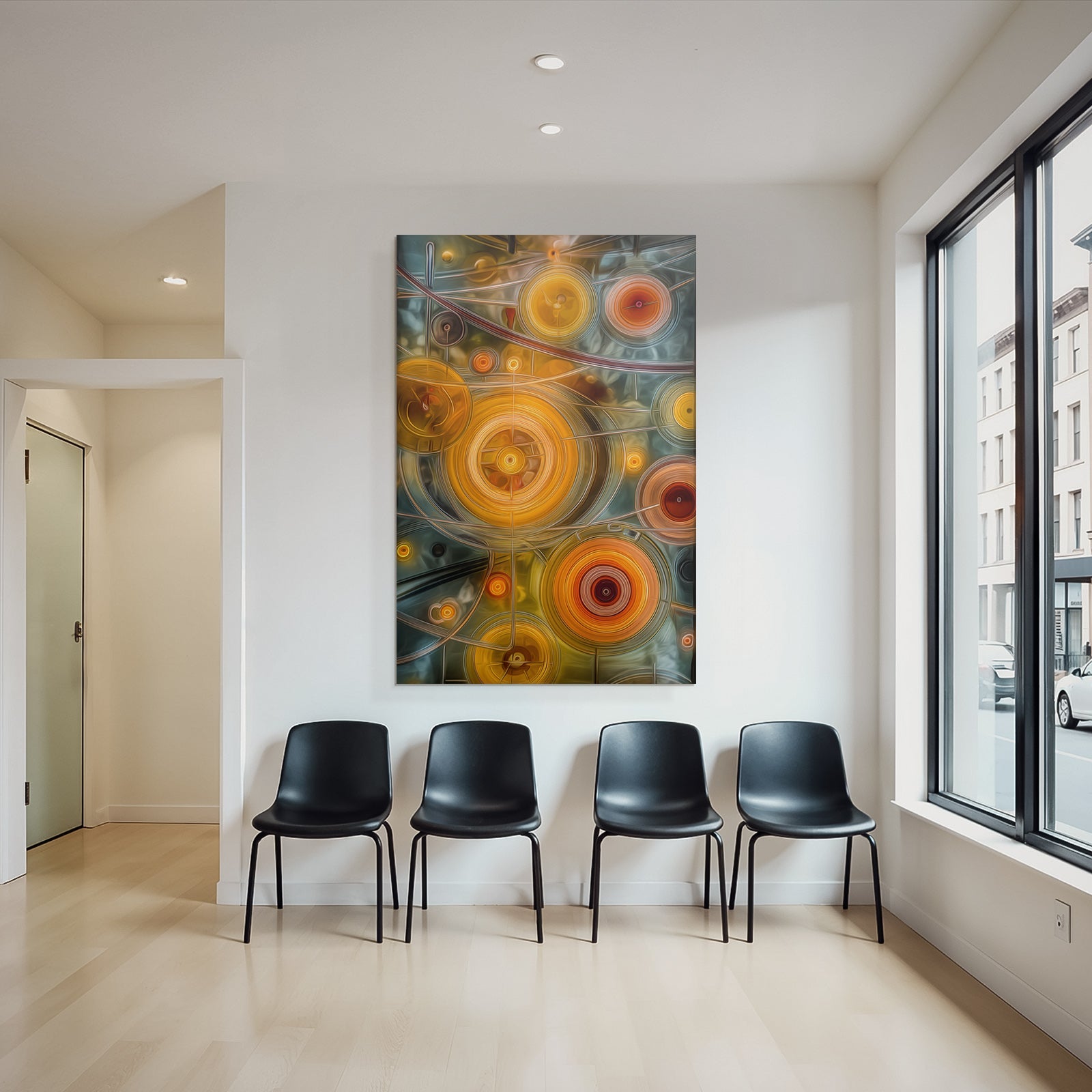 Neon Und Popfarben Abstrakte Kunst Kreisförmige Formen Orange Gelb Kälter Töne Bewegung