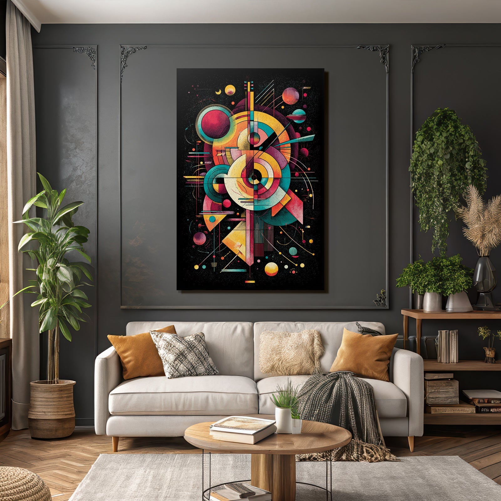 Neon Und Popfarben Abstrakte Kunst Mit Geometrischen Formen Celestischen Themen