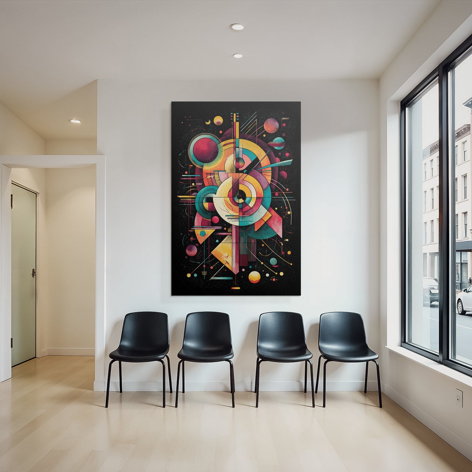 Neon Und Popfarben Abstrakte Kunst Mit Geometrischen Formen Celestischen Themen