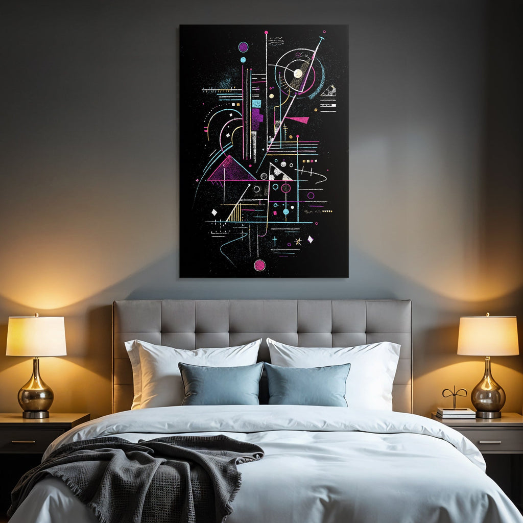 Neon Und Popfarben Abstrakte Kunst Mit Geometrischen Formen Und Farben Auf Schwarzem Hintergrund