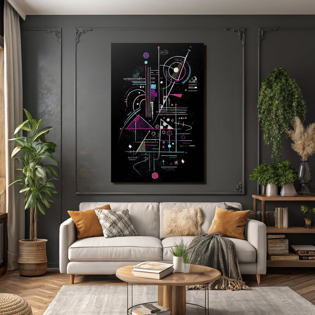 Neon Und Popfarben Abstrakte Kunst Mit Geometrischen Formen Und Farben Auf Schwarzem Hintergrund