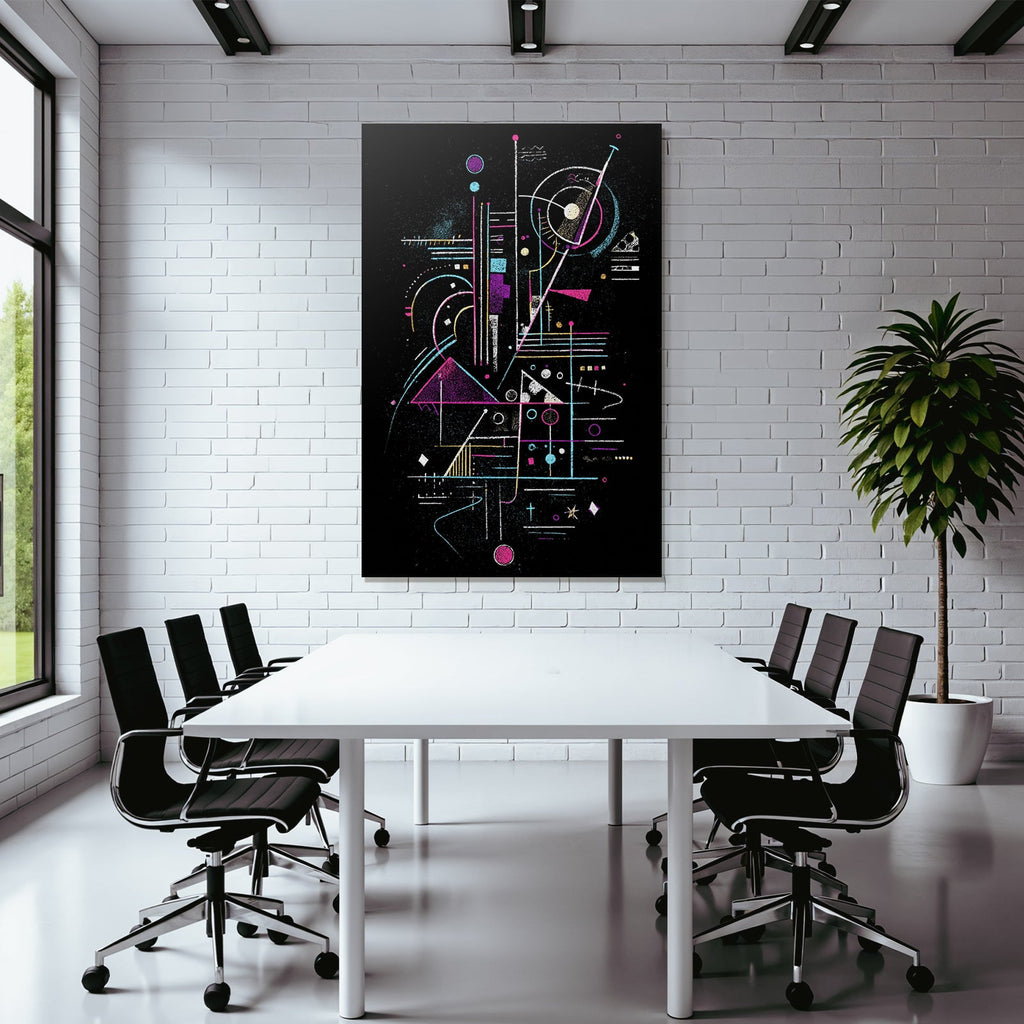 Neon Und Popfarben Abstrakte Kunst Mit Geometrischen Formen Und Farben Auf Schwarzem Hintergrund