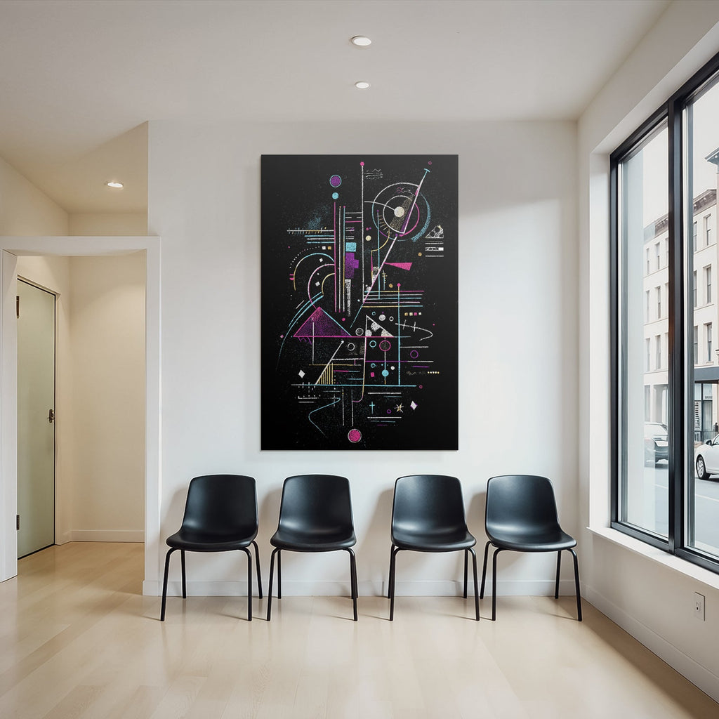Neon Und Popfarben Abstrakte Kunst Mit Geometrischen Formen Und Farben Auf Schwarzem Hintergrund