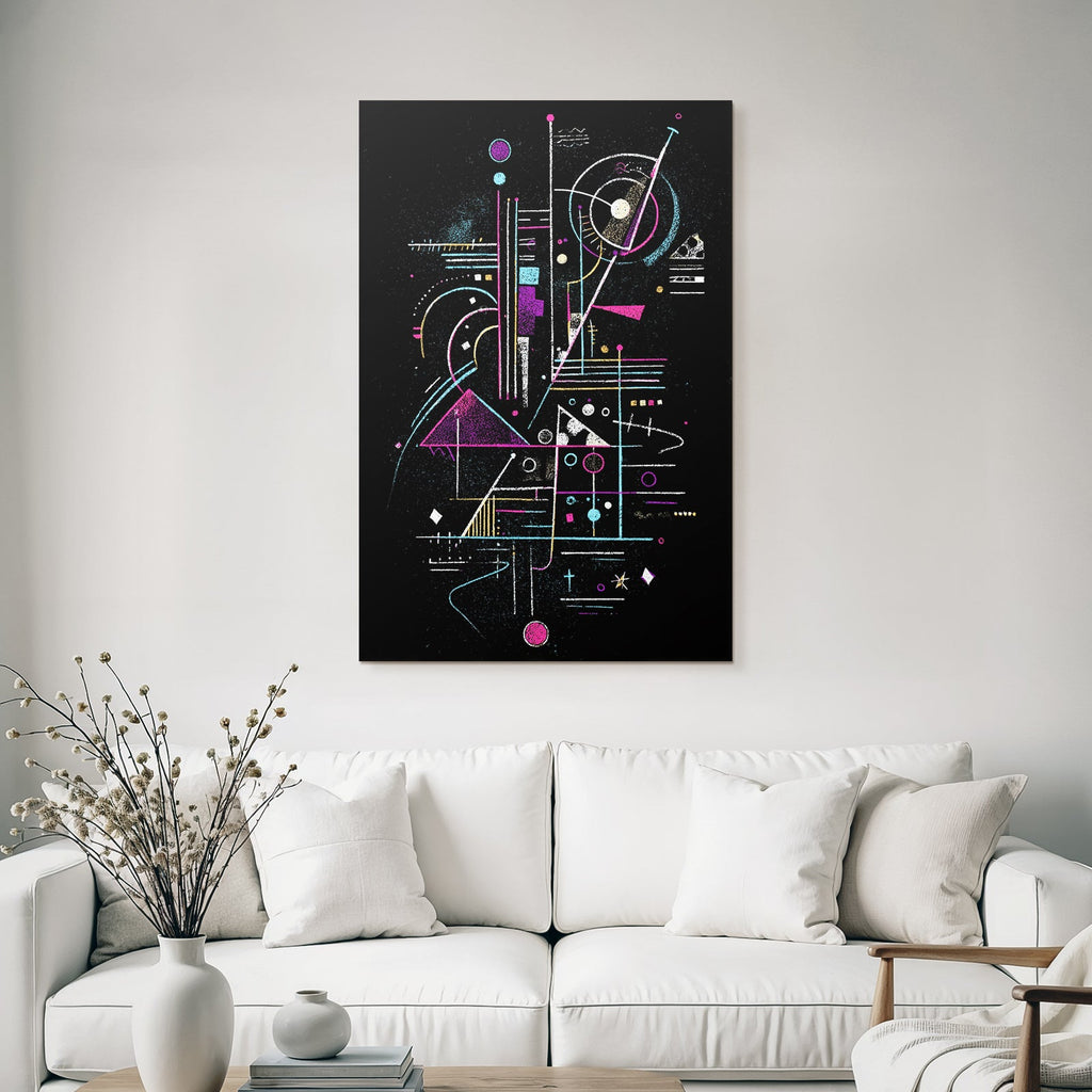 Neon Und Popfarben Abstrakte Kunst Mit Geometrischen Formen Und Farben Auf Schwarzem Hintergrund