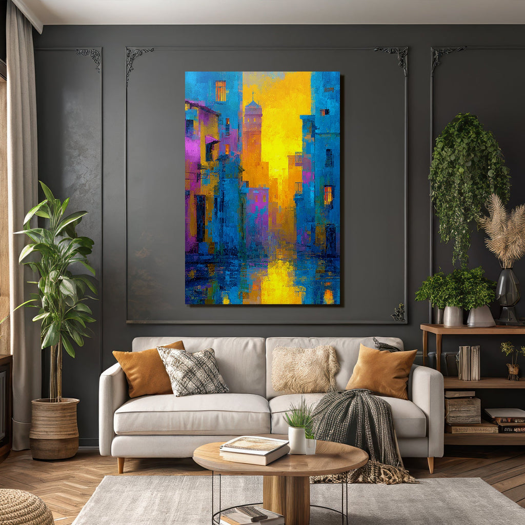 Neon and pop colors abstract city scene sunset color rendering