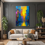 Neon and pop colors abstract city scene sunset color rendering