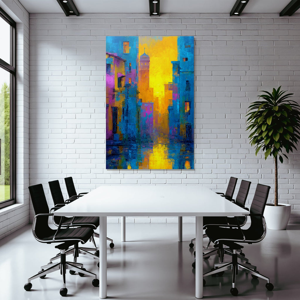 Neon and pop colors abstract city scene sunset color rendering