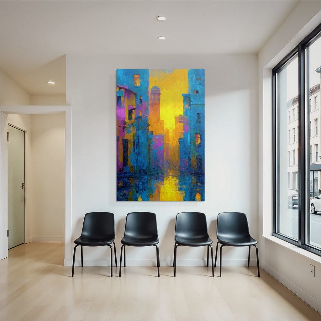 Neon and pop colors abstract city scene sunset color rendering