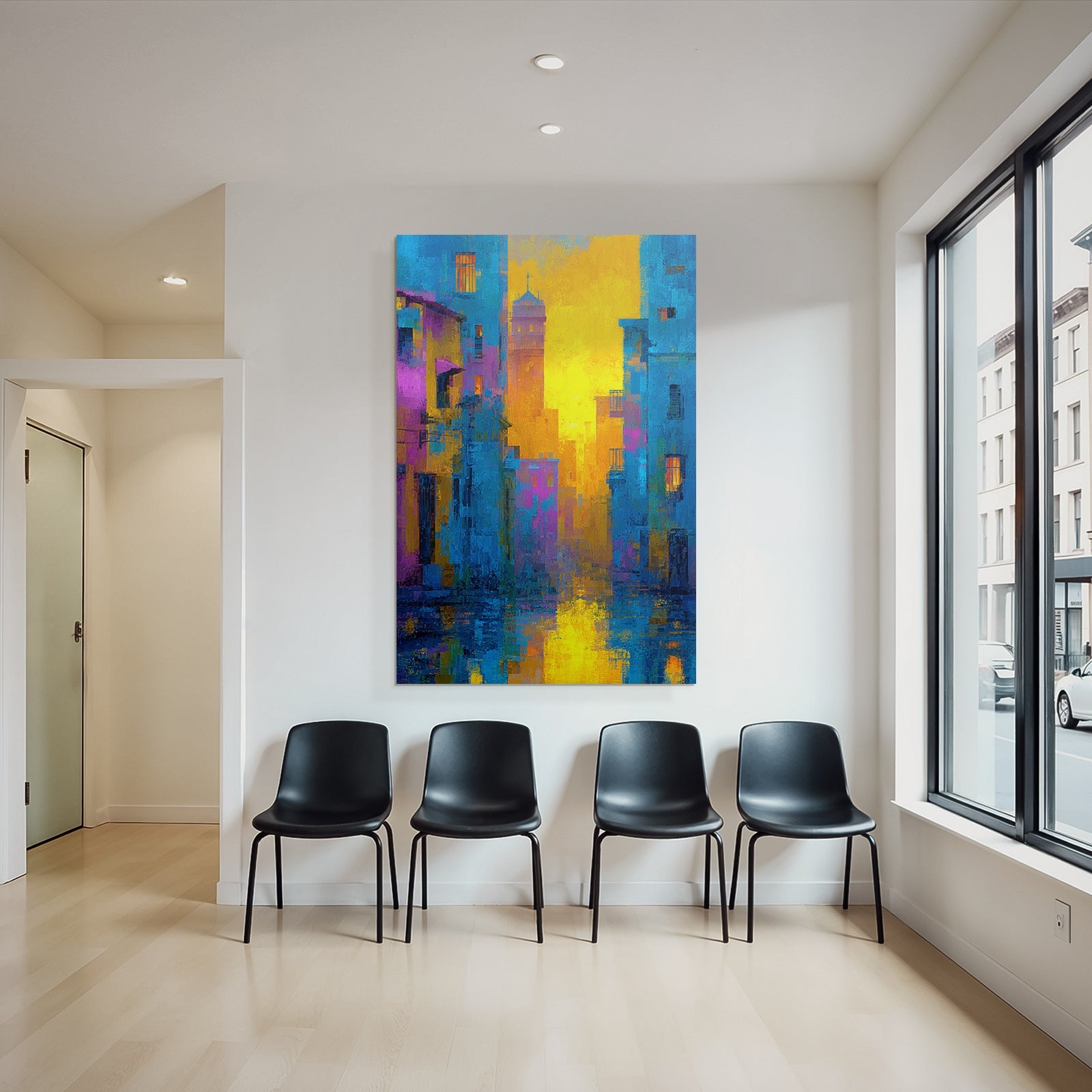 Neon and pop colors abstract city scene sunset color rendering