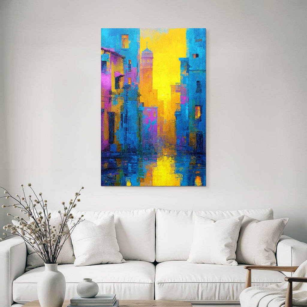 Neon and pop colors abstract city scene sunset color rendering