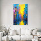 Neon and pop colors abstract city scene sunset color rendering