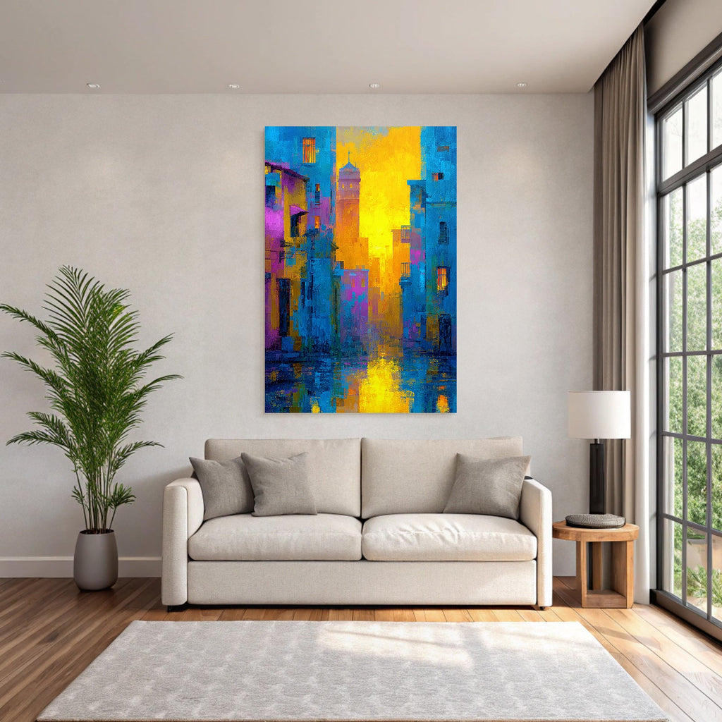Neon and pop colors abstract city scene sunset color rendering