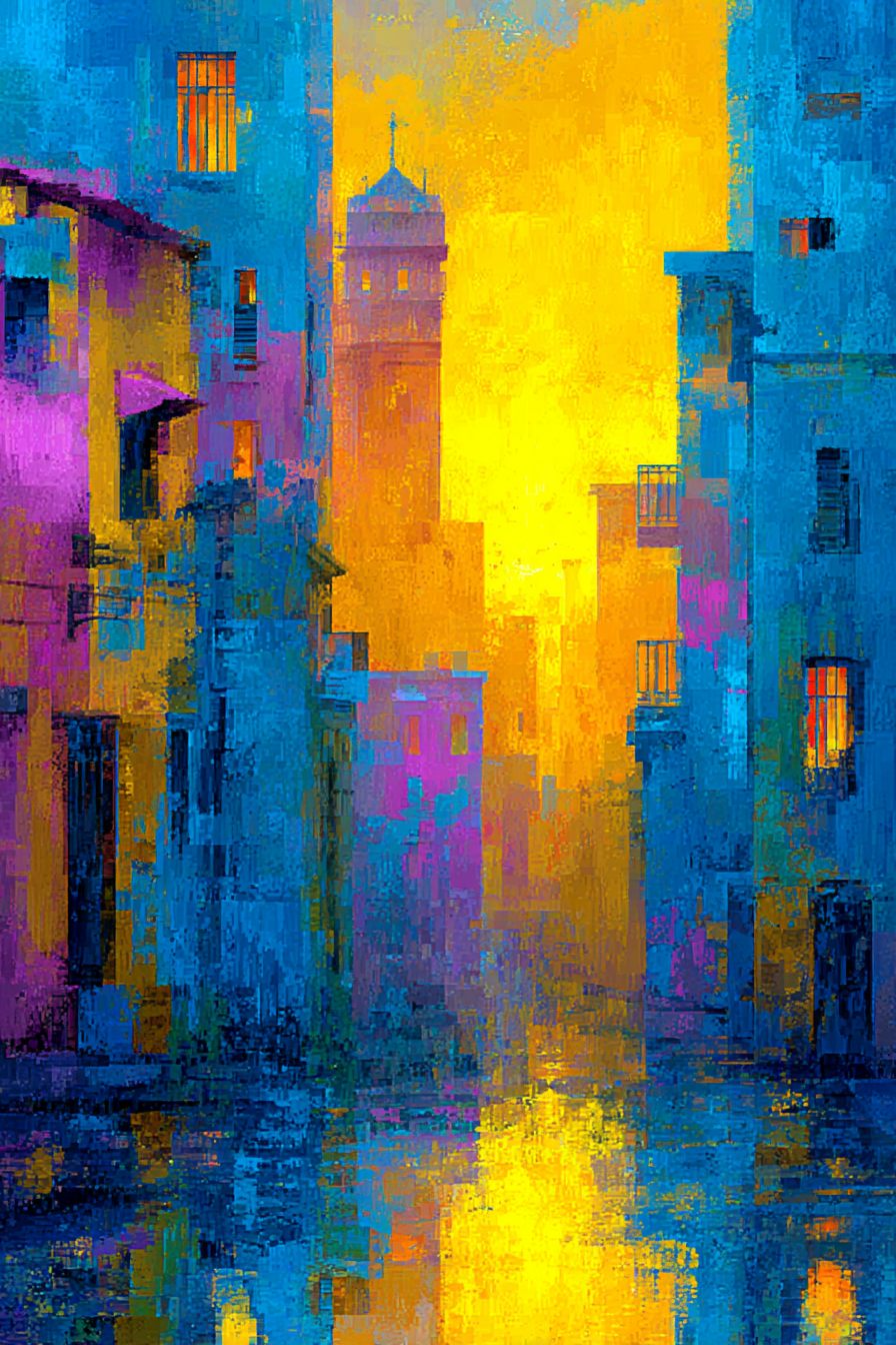 Neon Und Popfarben Abstrakte Stadt Szene Sonnenuntergang Farbe Rendering | Neon und Popfarben | Farbenwelten
