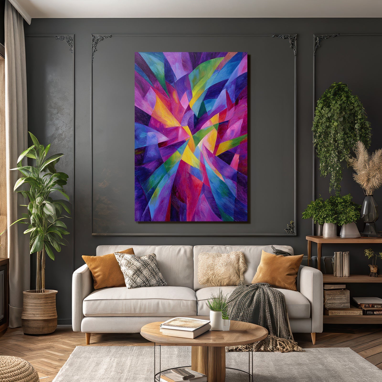 Neon Und Popfarben Abstraktes Gemälde Vibrante Farben Dynamische Geometrische Formen
