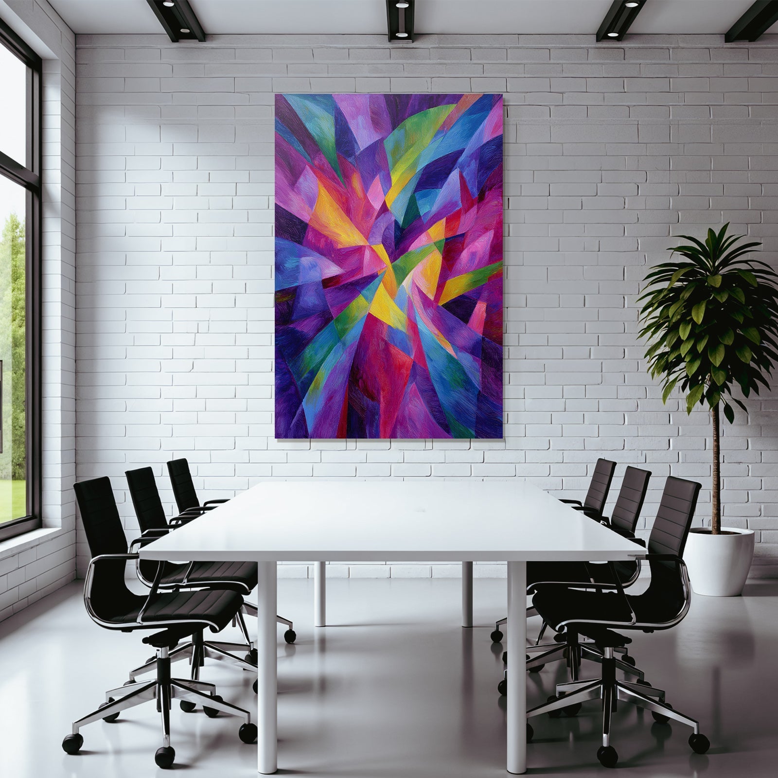 Neon Und Popfarben Abstraktes Gemälde Vibrante Farben Dynamische Geometrische Formen