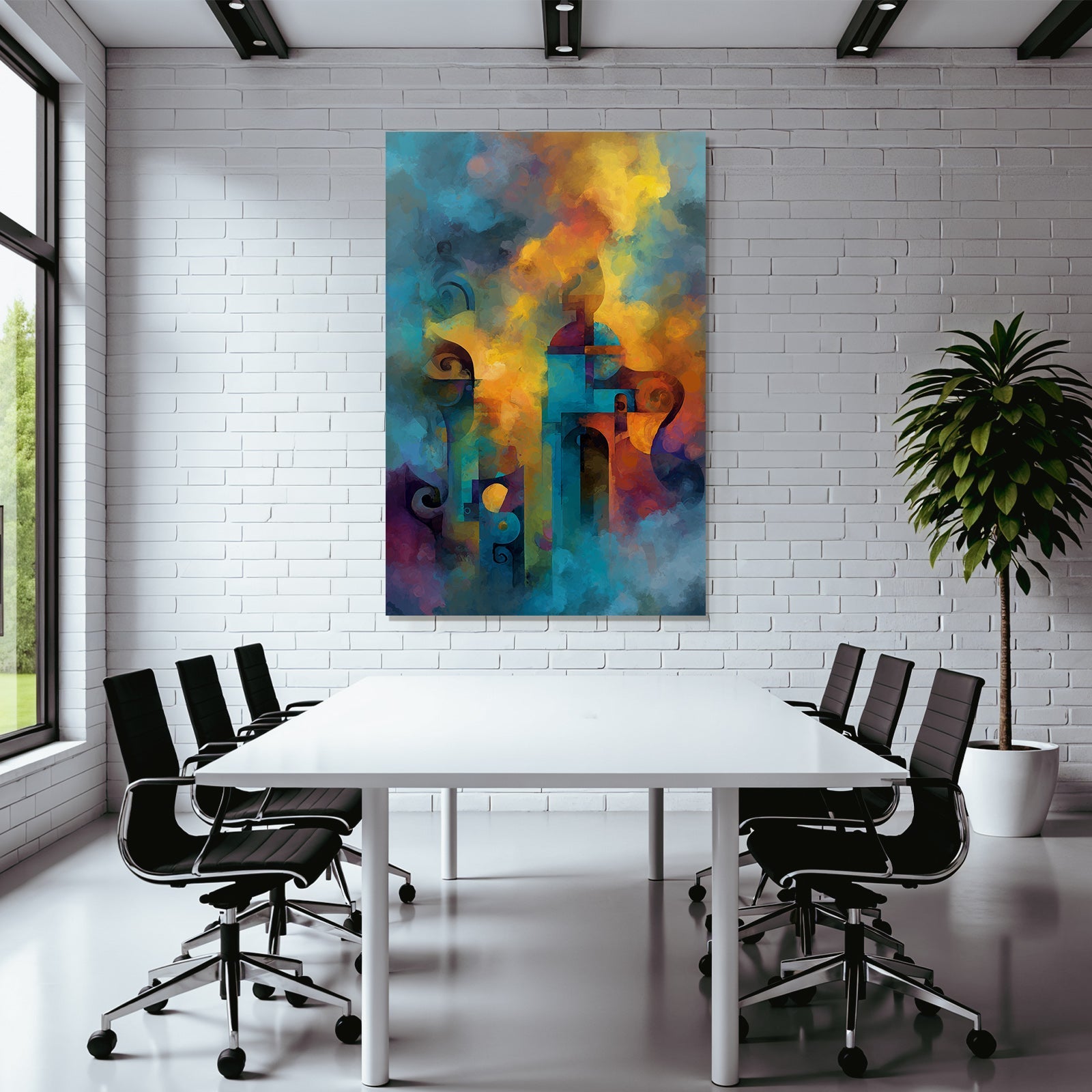 Neon and pop colors Abstract painting Vibrant colors Shapes Dynamic composition