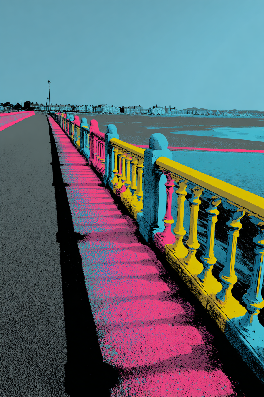 Neon Und Popfarben Beach Promenade Bunte Balken Künstlerische Darstellung Coastal Town | Neon und Popfarben | Farbenwelten