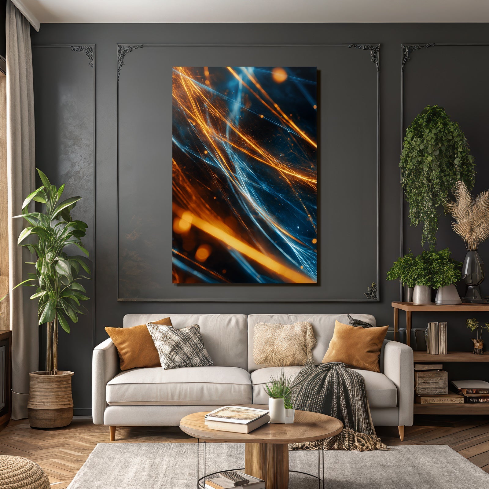 Neon Und Popfarben Bewegung Energie Dynamische Muster Abstrakte Kunst Orange Blau Licht
