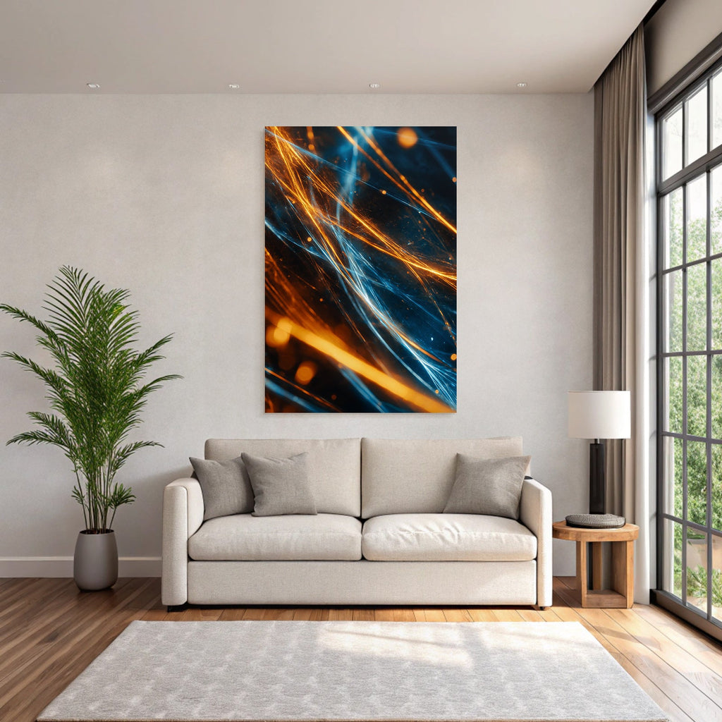 Neon Und Popfarben Bewegung Energie Dynamische Muster Abstrakte Kunst Orange Blau Licht