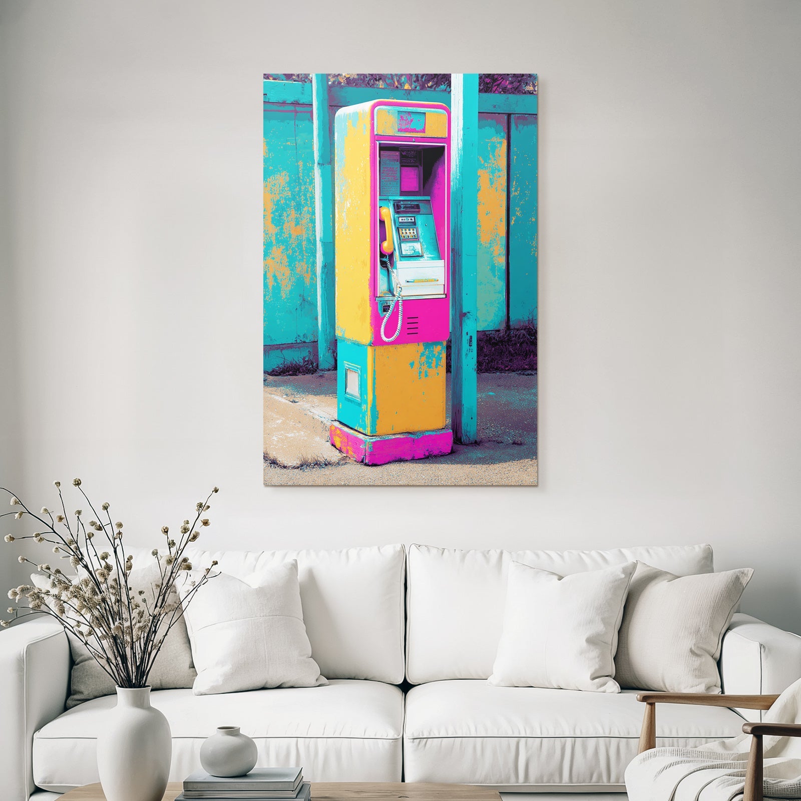 Neon and pop colors colorful vintage coin phone back in time