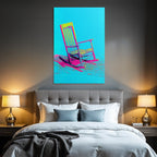 Neon and pop colors colorful rocking chair vibrant blue background pop art stylized