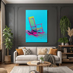 Neon and pop colors colorful rocking chair vibrant blue background pop art stylized