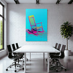 Neon and pop colors colorful rocking chair vibrant blue background pop art stylized