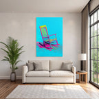 Neon and pop colors colorful rocking chair vibrant blue background pop art stylized