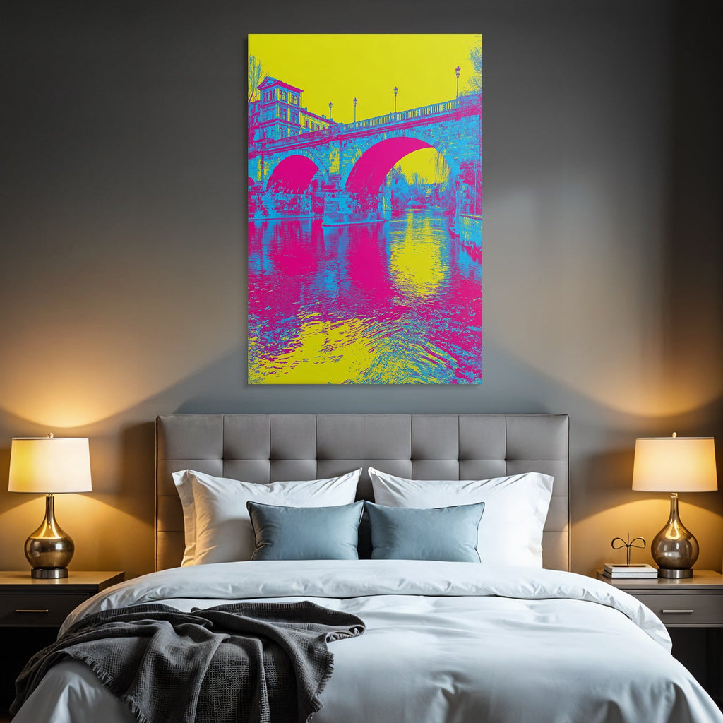 Neon Und Popfarben Digital Art Brücke Über Wasser Vibrante Farben Surreales Design