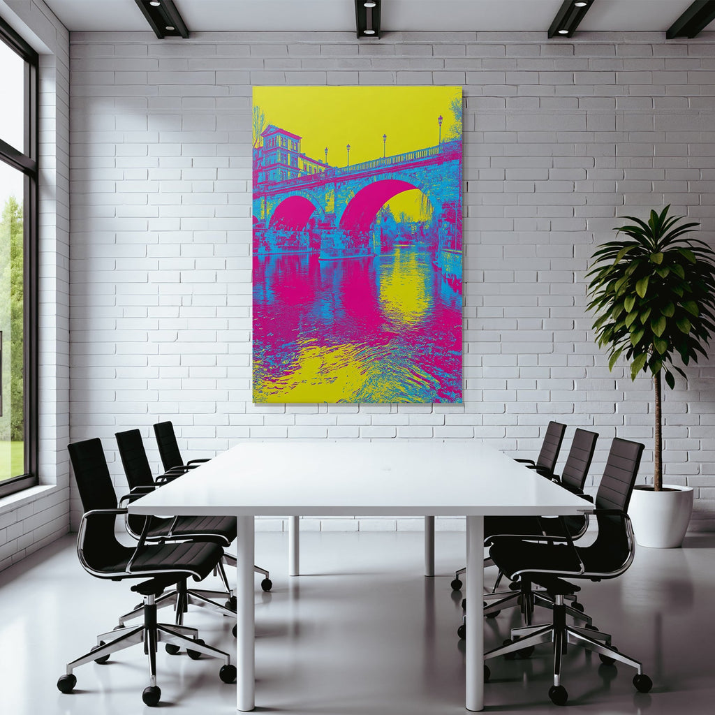 Neon Und Popfarben Digital Art Brücke Über Wasser Vibrante Farben Surreales Design