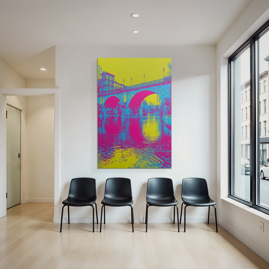 Neon Und Popfarben Digital Art Brücke Über Wasser Vibrante Farben Surreales Design