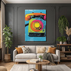 Neon Und Popfarben Rotary Telefon Stilisierte Illustration Vibrante Farben Texturierter Hintergrund