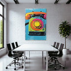 Neon Und Popfarben Rotary Telefon Stilisierte Illustration Vibrante Farben Texturierter Hintergrund