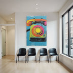 Neon Und Popfarben Rotary Telefon Stilisierte Illustration Vibrante Farben Texturierter Hintergrund