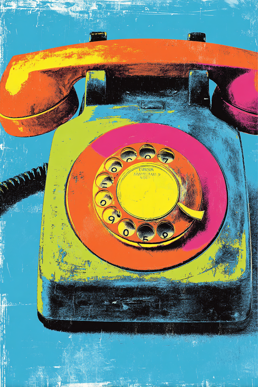 Neon Und Popfarben Rotary Telefon Stilisierte Illustration Vibrante Farben Texturierter Hintergrund | Neon und Popfarben | Farbenwelten