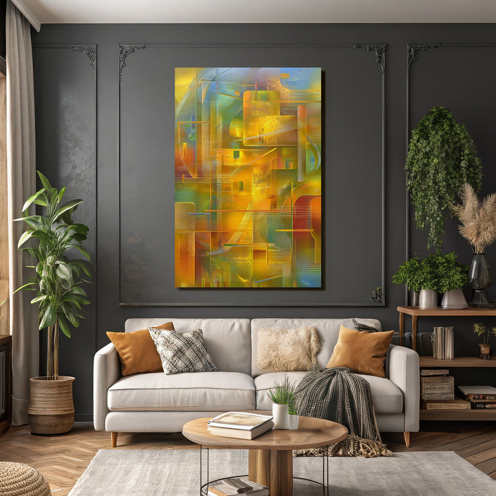 Neon Und Popfarben Vibrante Abstrakte Digitalkunst Mit Geometrischen Formen Und Intrikaten Linien