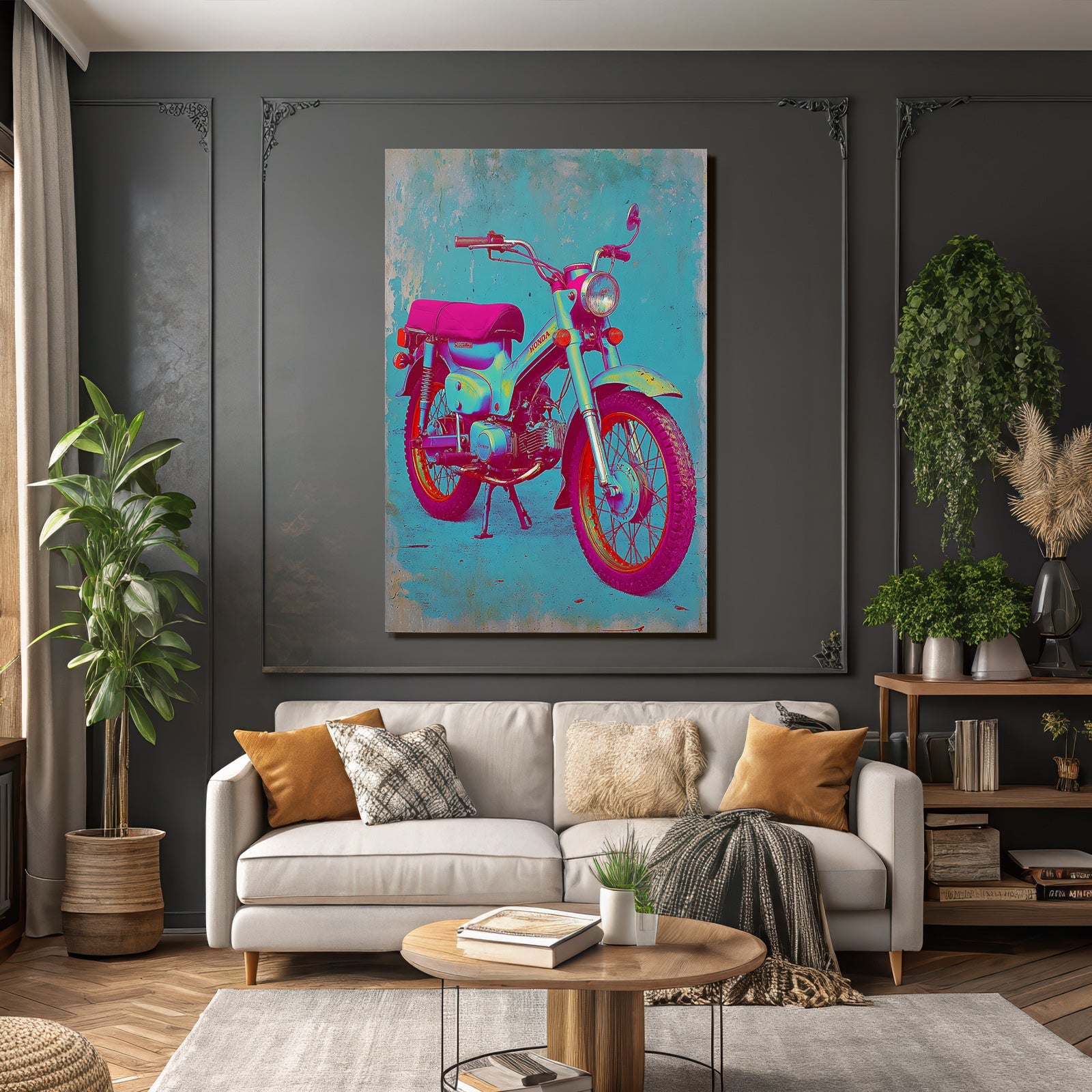 Neon Und Popfarben Vintage Honda Motorrad Kunstvolle Darstellung Bunt