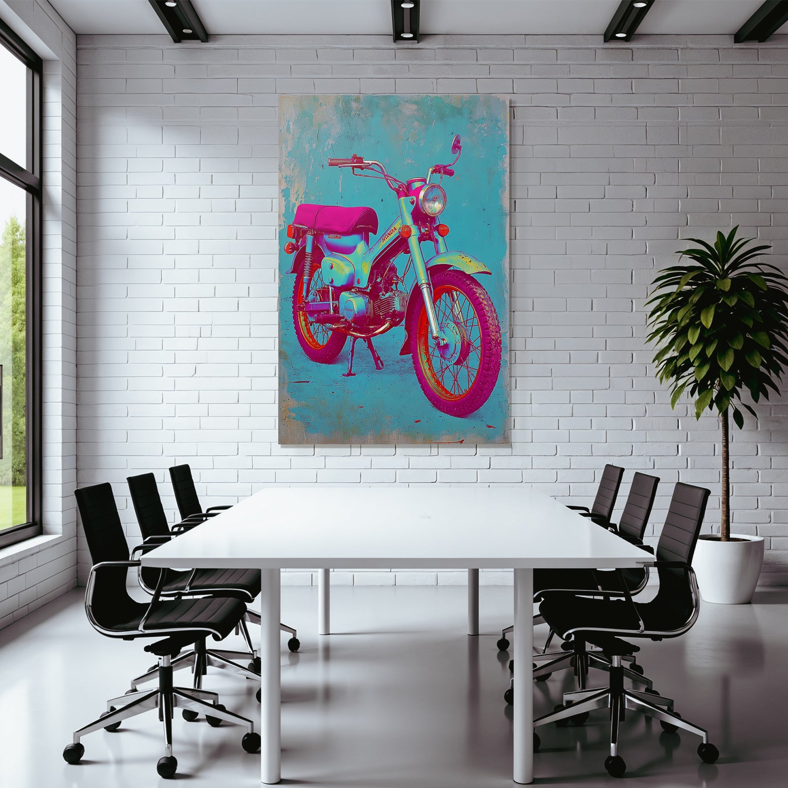 Neon Und Popfarben Vintage Honda Motorrad Kunstvolle Darstellung Bunt