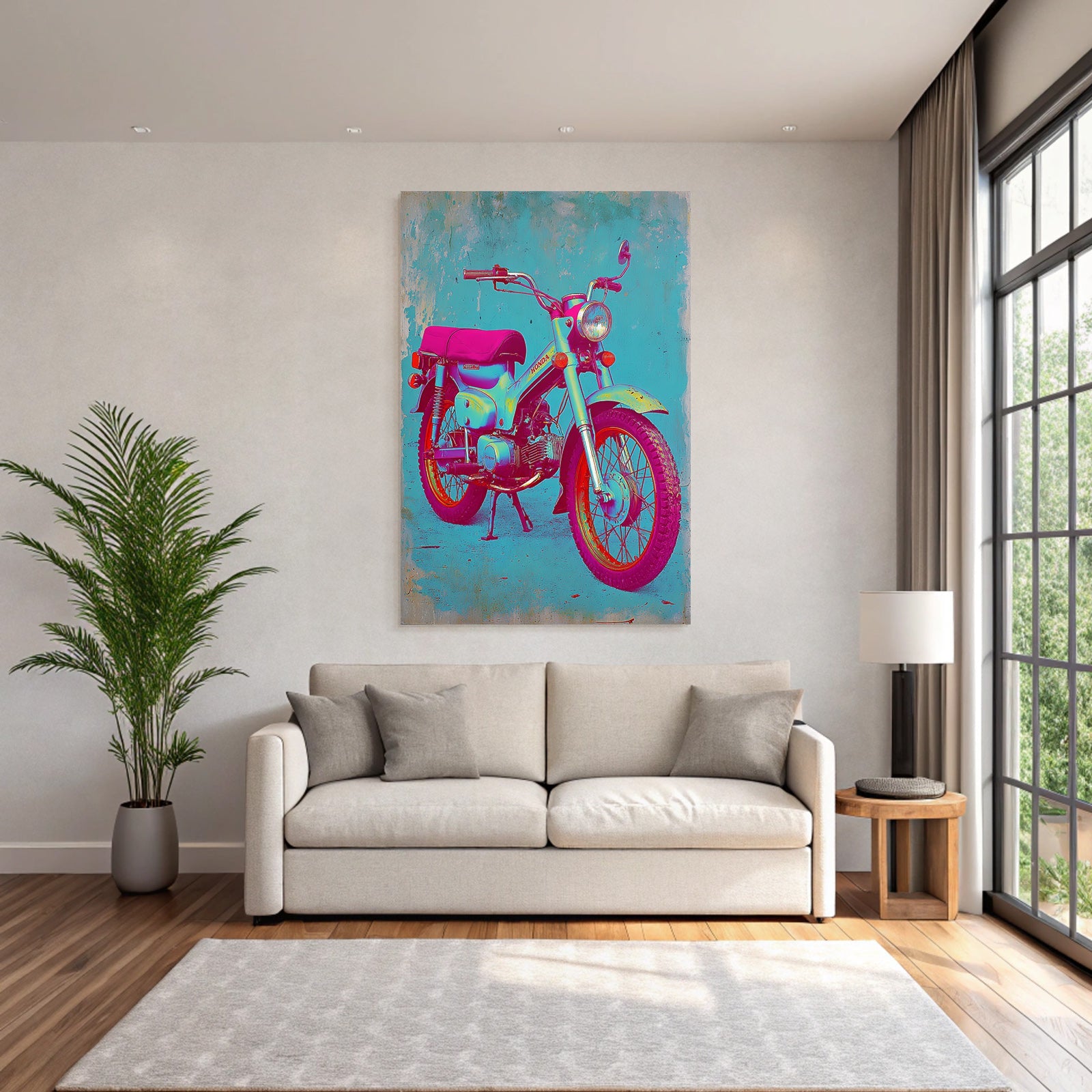Neon Und Popfarben Vintage Honda Motorrad Kunstvolle Darstellung Bunt