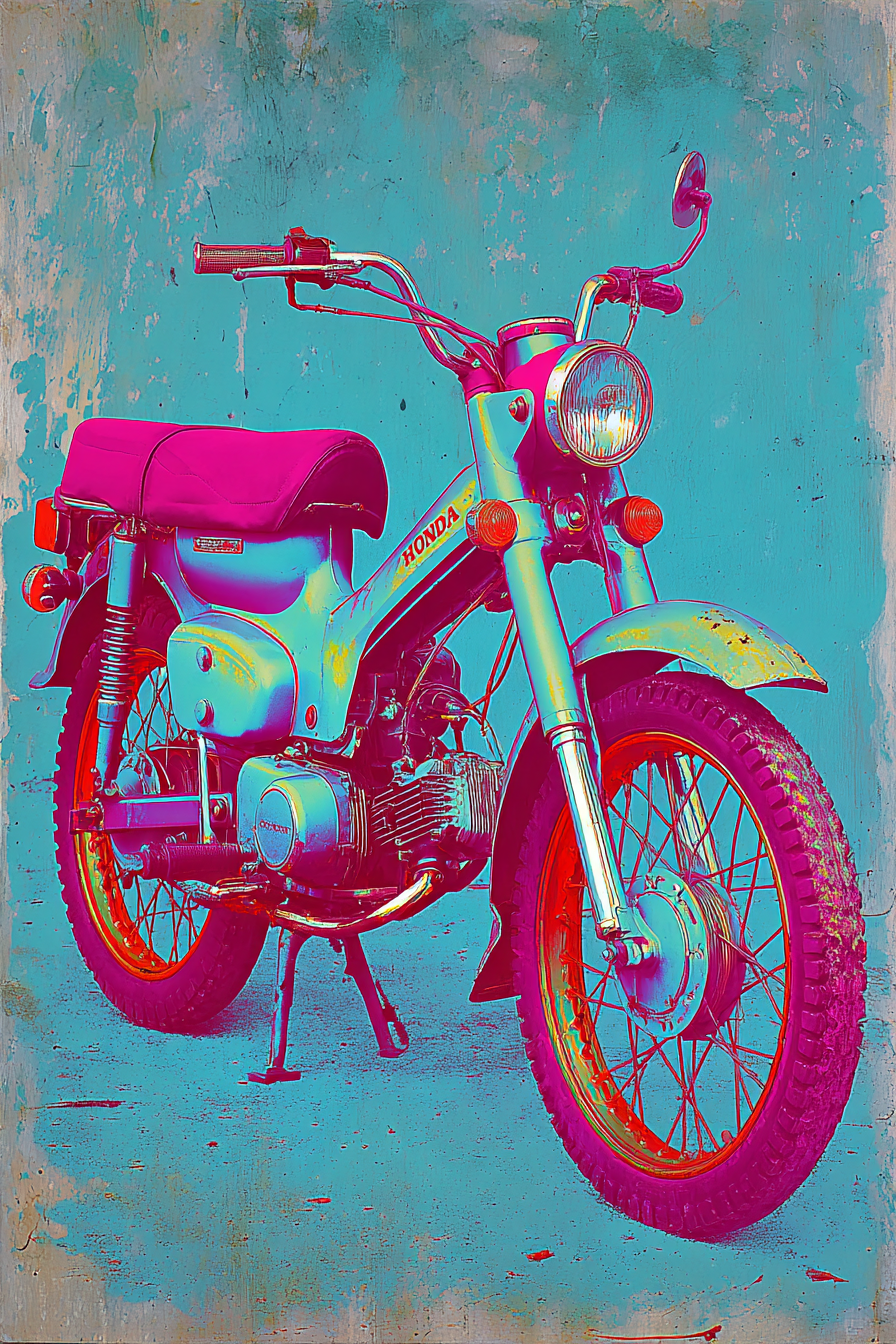 Neon Und Popfarben Vintage Honda Motorrad Kunstvolle Darstellung Bunt | Neon und Popfarben | Farbenwelten