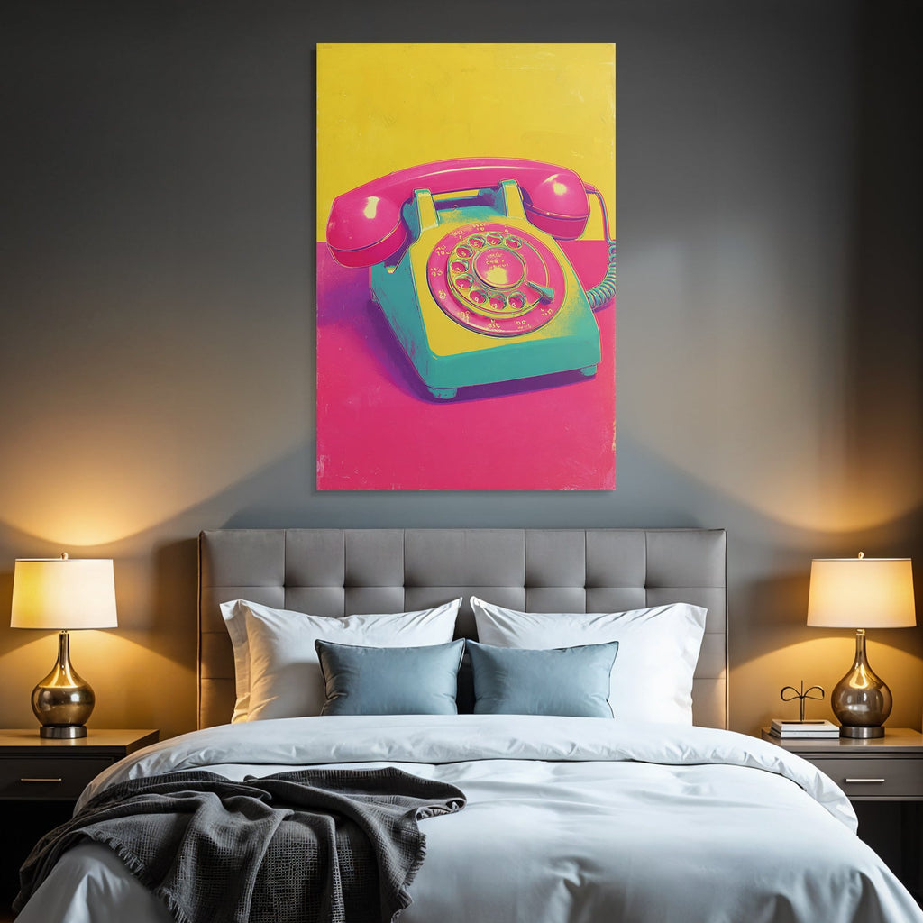 Neon Und Popfarben Vintage Rotary Telefon Bunt Retro Nostalgie Illustration