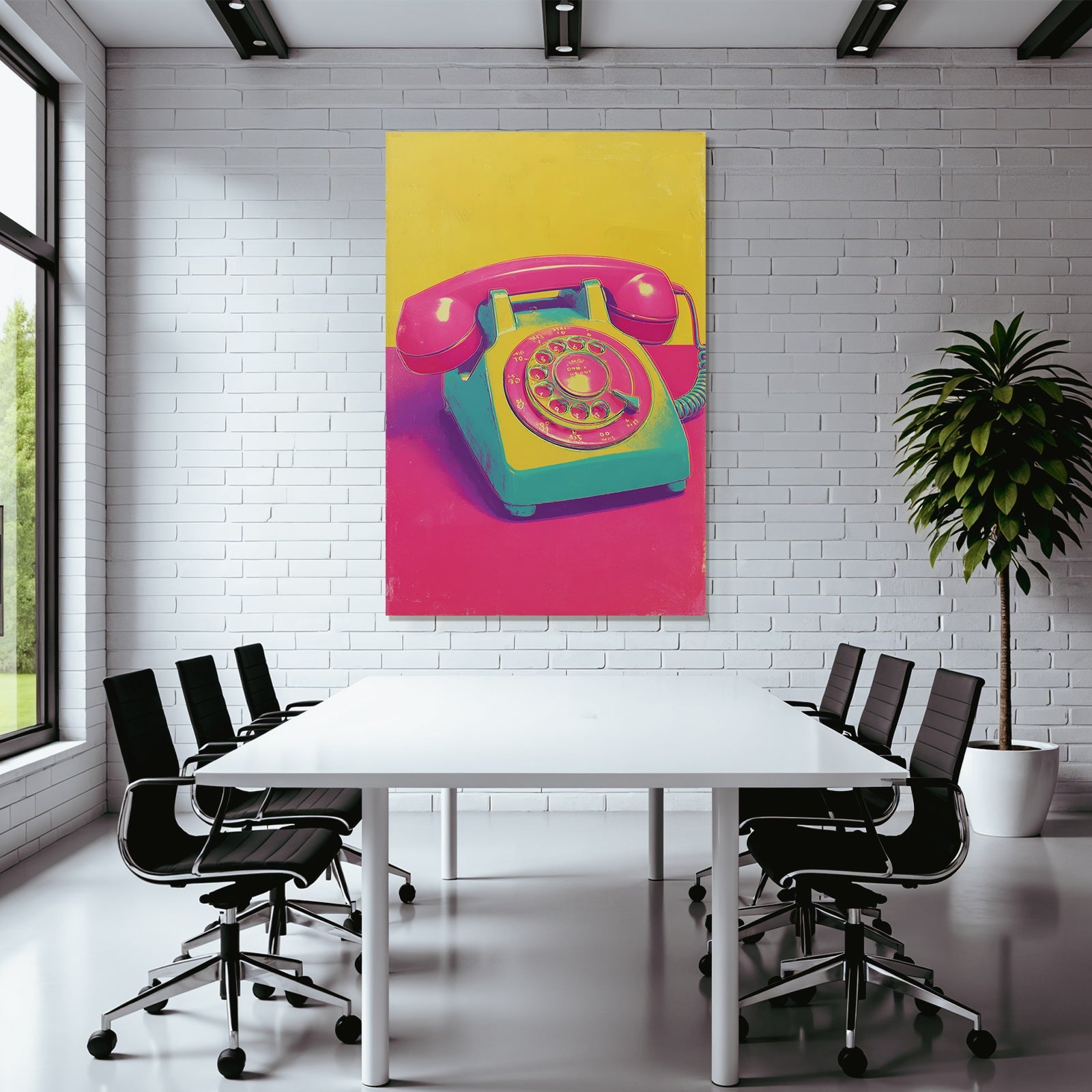 Neon and pop colors vintage rotary telephone colorful retro nostalgia illustration