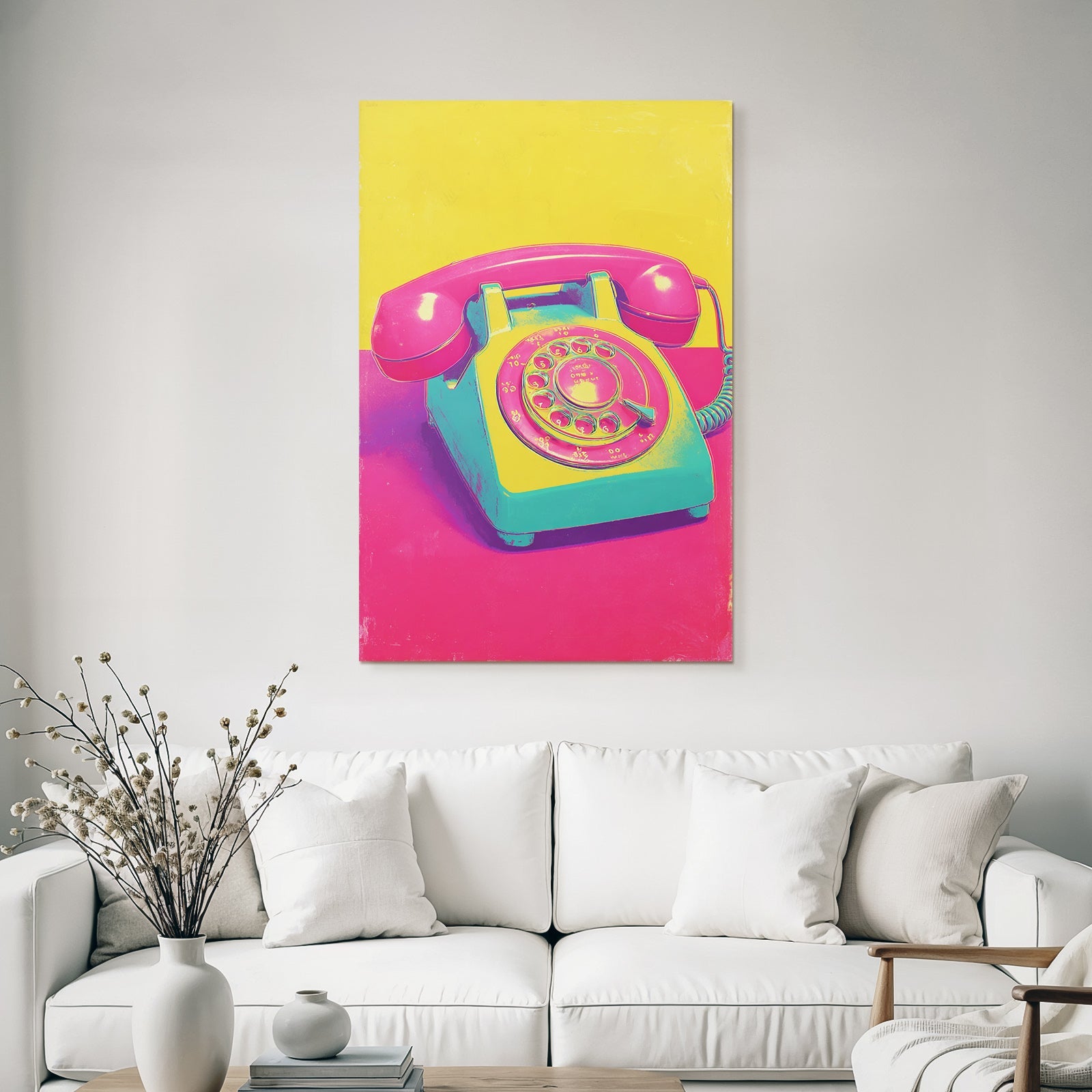 Neon and pop colors vintage rotary telephone colorful retro nostalgia illustration