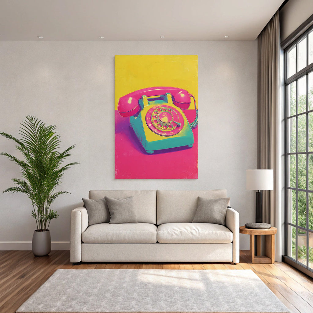 Neon Und Popfarben Vintage Rotary Telefon Bunt Retro Nostalgie Illustration